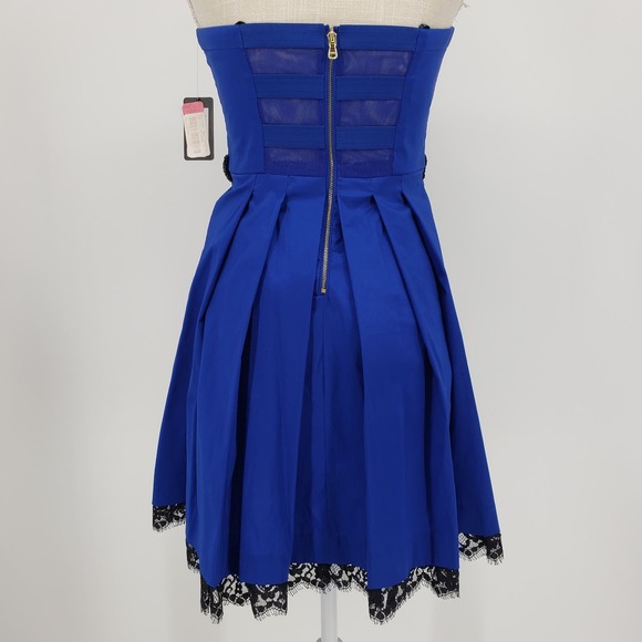 Guess Strapless Fit & Flare Dress 2 Embellished Beaded Lace Trim Sweetheart Blue - Picture 2 of 10